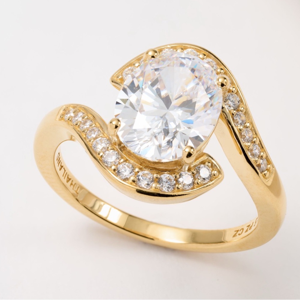 Diamonique Center Stone Bypass Sterling Silver Goldclad Ring Size 6